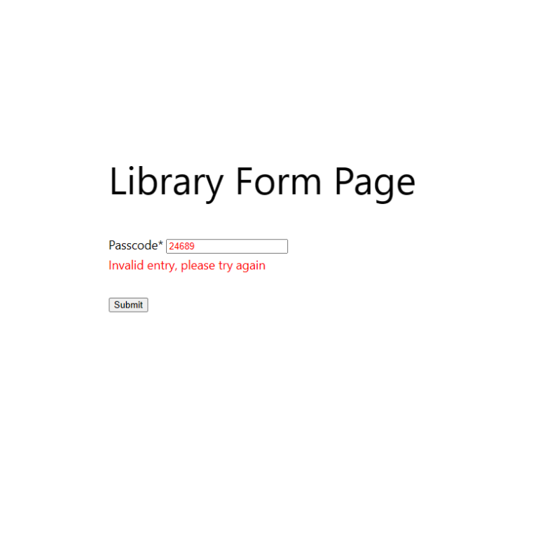 Forms Bouncer hiding your wpForm and showing that the user has input an invalid passcode